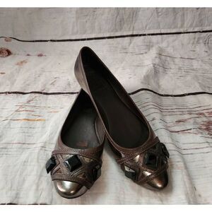 Tory Burch Pewter Jewel Embellished Ballet Flats  Size 8.5